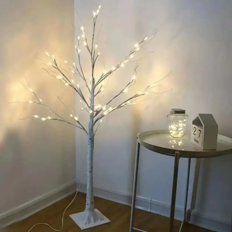 Lampe en bouleau blanc pour décoration de Noël, lumière de chambre à coucher, éclairage de sapin de Noël créatif, 2024 LED, 60cm