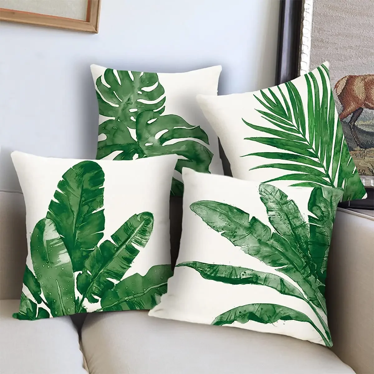 Short plush material pillowcaseTropical Green Plant Palm Leaf Banana  Pillowcase Sofa Cushion Cover Home Decor  Aesthetics