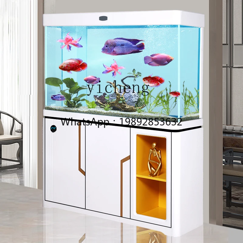 YGG  household living room entrance screen partition cabinet with fish tank bottom filter ultra-white transparent glass