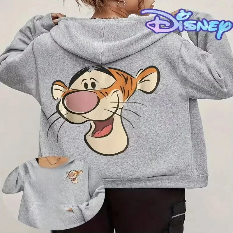 

2025-26 Толстовка с капюшоном Disney Винни-Пух, осень-зима, аниме, мультфильм, 100% хлопок, с принтом тигра, дышащая, для отдыха, с короткими рукавами