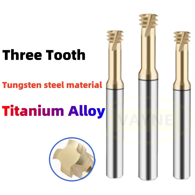 CNC Machine Cemented Carbide Titanium Alloy Three Flute Thread Milling Cutter M1M2M3M4M5M6M8M10M12M16M18M20M22M24 Mill Cutters