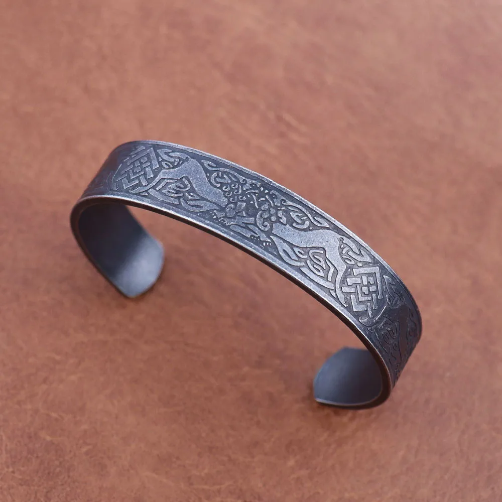 Bracelete aberto de aço inoxidável masculino, bracelete retrô simples dragão viking joia escandinava clássica, presente nórdico único, por atacado