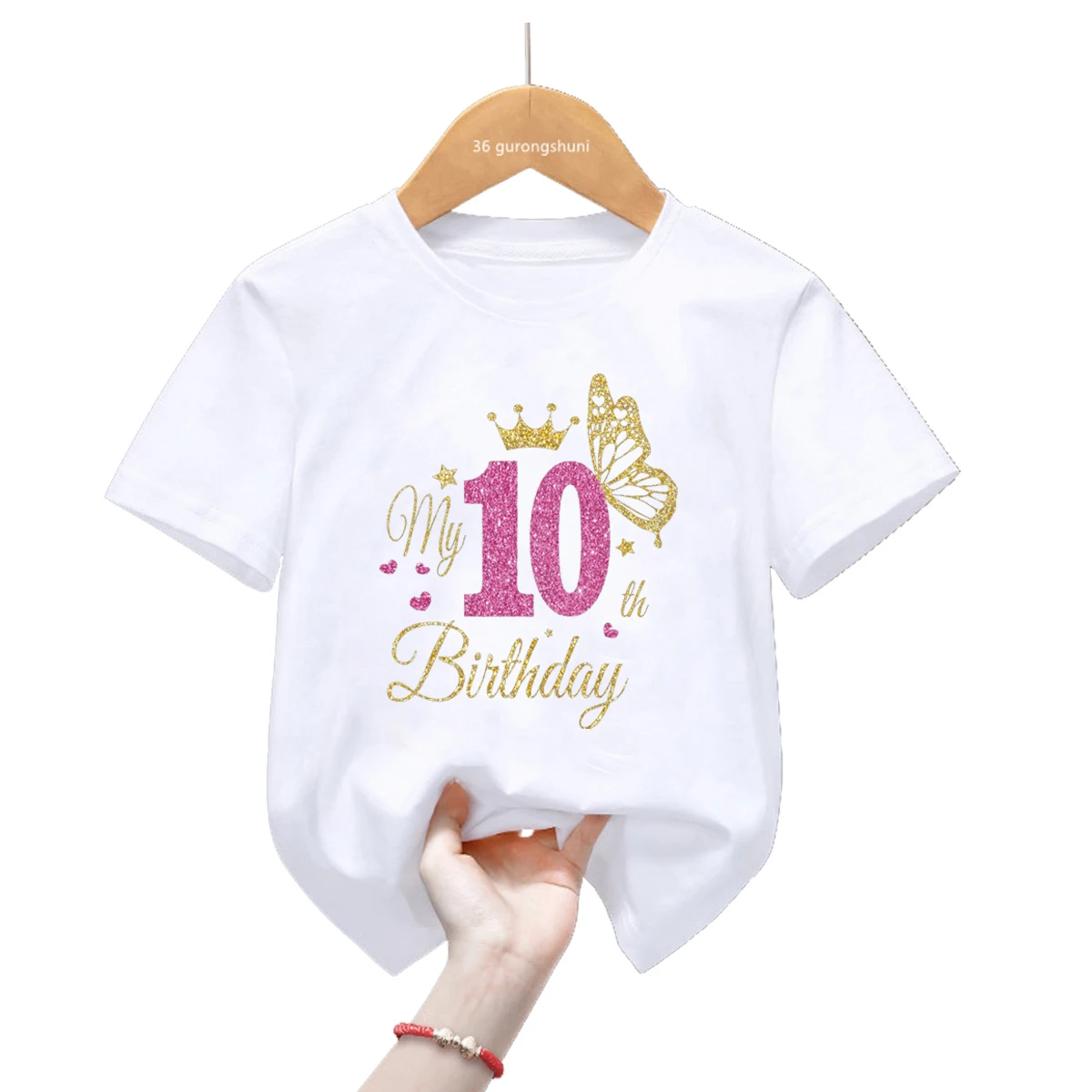 Customized Name Funny My 1-9th Happy Birthday Princess Golden Butterfly Theme T-Shirt Baby Girls Gift Kids Clothes Tees Top