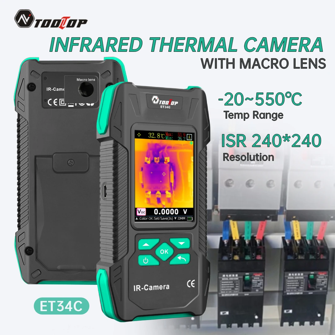 جهاز تصوير حراري محمول من TOOLTOP ET34C مع عدسة ماكرو ISR 240x240 كاميرا تعمل بالأشعة تحت الحمراء -20 ~ 550 درجة حرارة التشخيص الكهربائي للسيارات