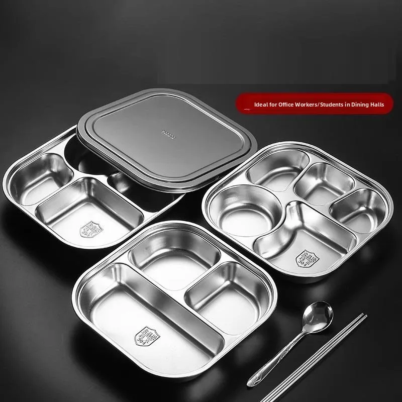 

Food ade 304 Stainl Steel Carentalized Lunch Plate with Lid Adult Tee Carent Meal Box School Student Fast Fo...