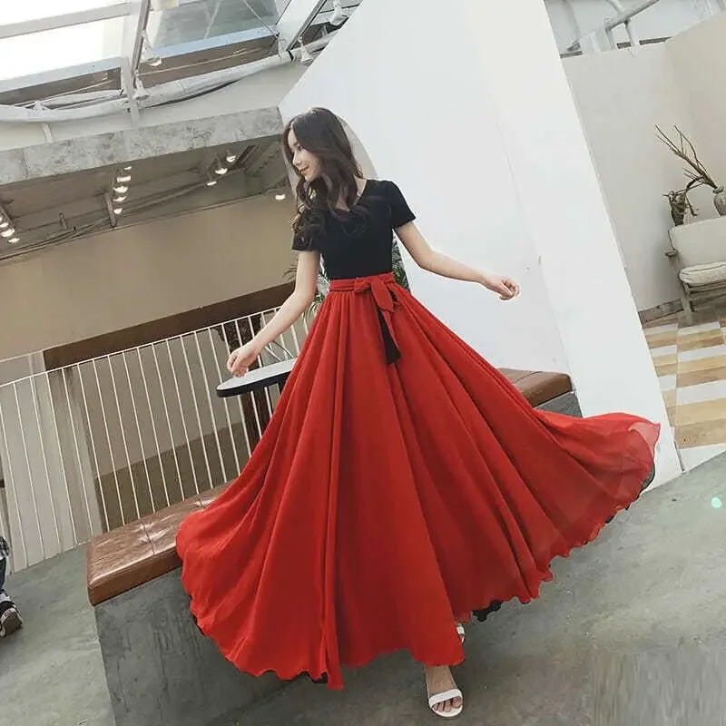 

Double Face Chiffon Dance Skirt Double Wear Maxi Skirt Women's Clothing Design Korean Fashion Skirts Performance Party Dresses