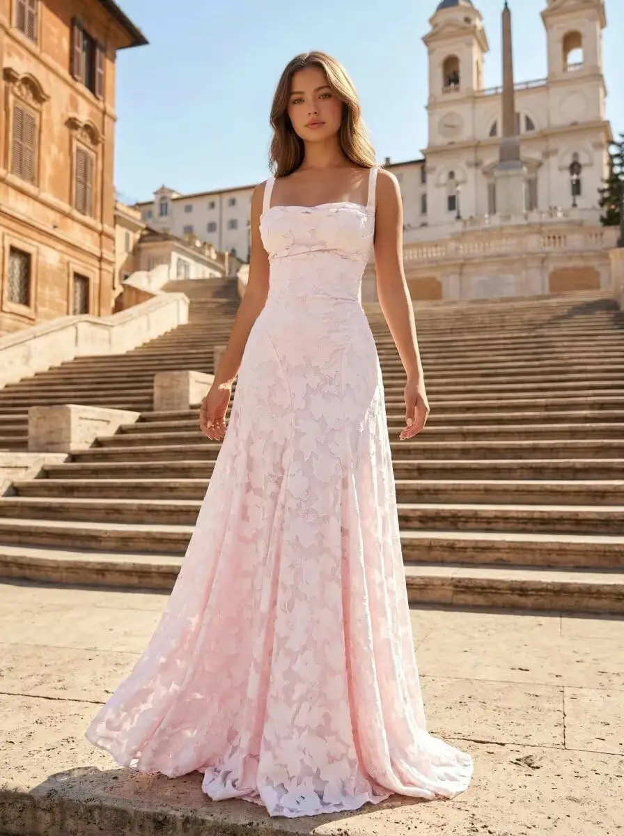 Square Neck Floral Lace Bridesmaid Dresses for Women Long Prom Dresses Formal Evening Wedding Guest Dress Party Dresses