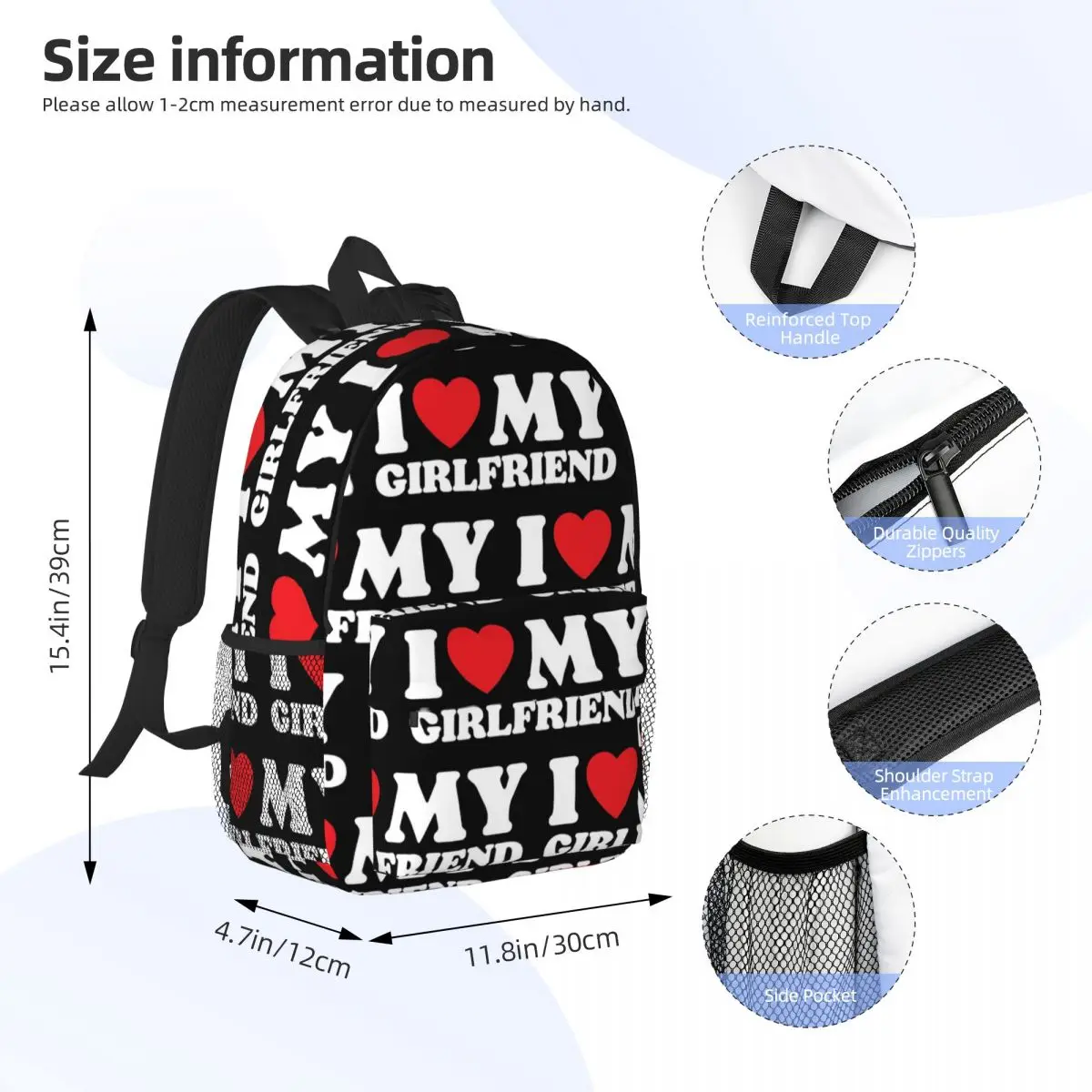 I Love My Girlfriend Mochilas para Meninos e Meninas, Mochilas Escolares para Estudantes Casual, Mochila de Viagem, Bolsa de Ombro, Grande Capacidade