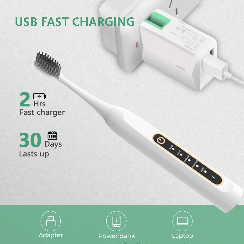 WDD-A56 Sonic Sạc Bàn Chải Đánh Răng Điện Với 4 Đầu Bàn Chải Thay Thế 2 Phút Hẹn Giờ & 5 Chế Độ Đánh Răng IPX7 Chống Thấm Nước