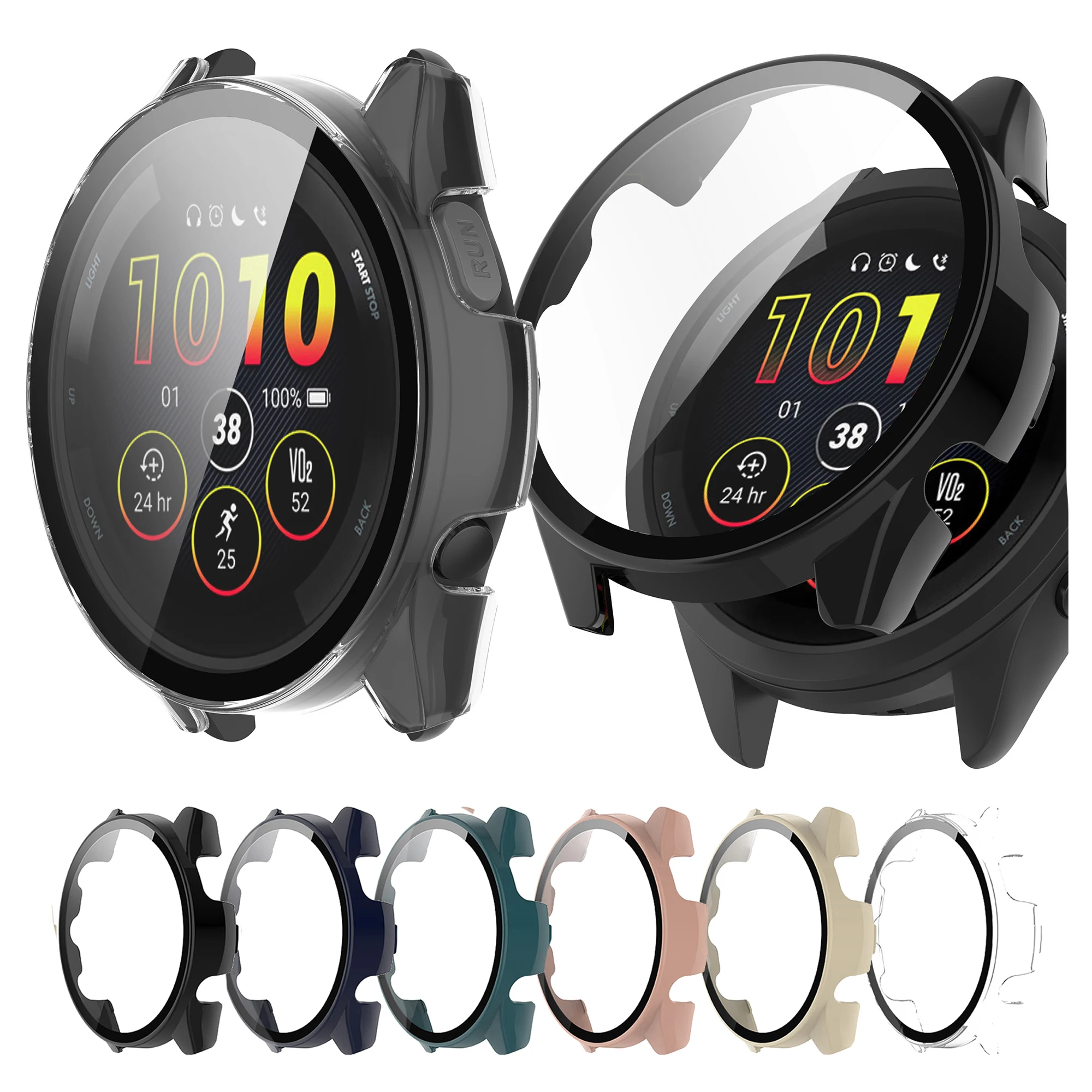 PC + funda protectora de vidrio para Garmin Forerunner 165/165 Music funda protectora de pantalla completa