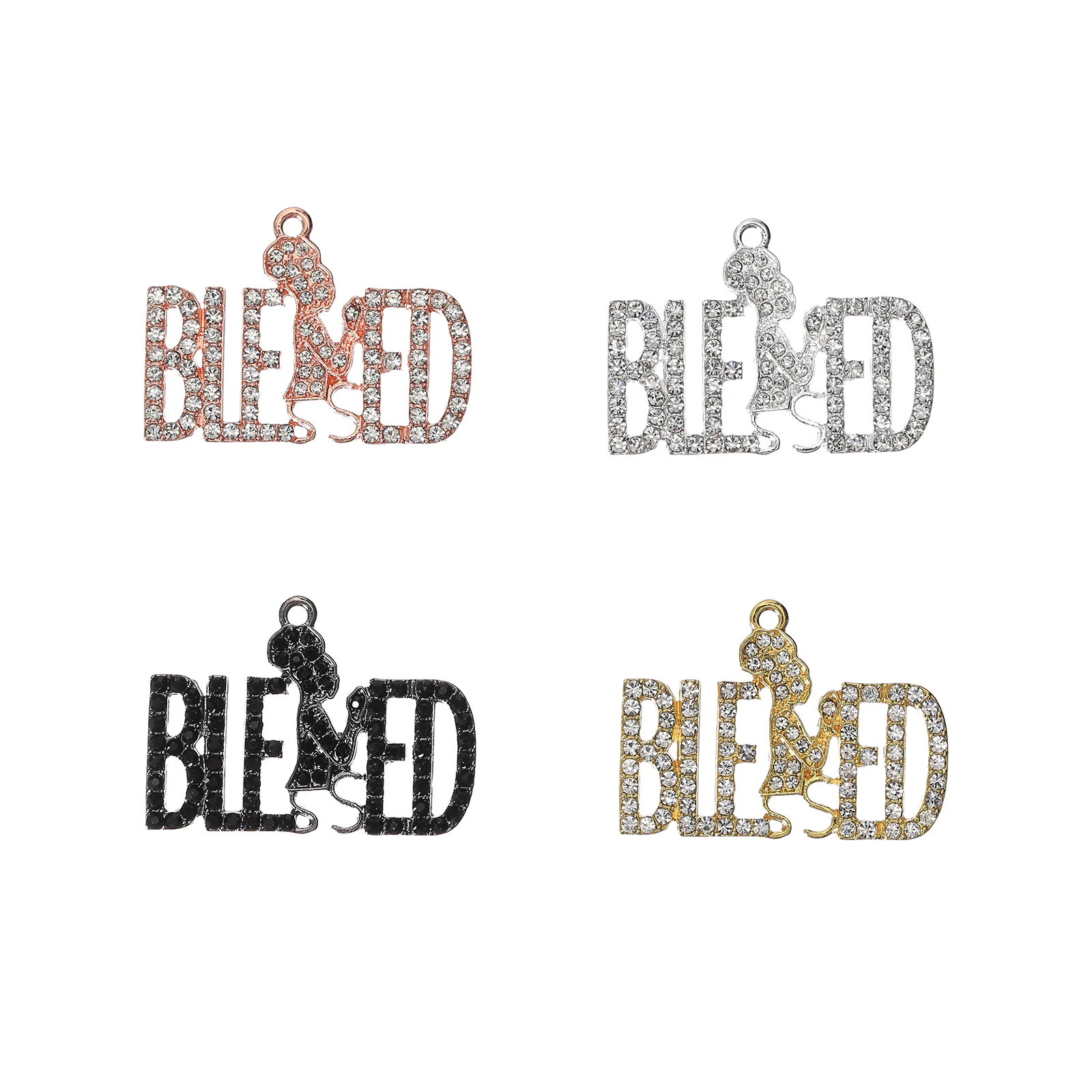 

10pcs BLESSED Rhinestone Letter Charms for DIY Bracelet Bangle Making LTC0391-LTC0394