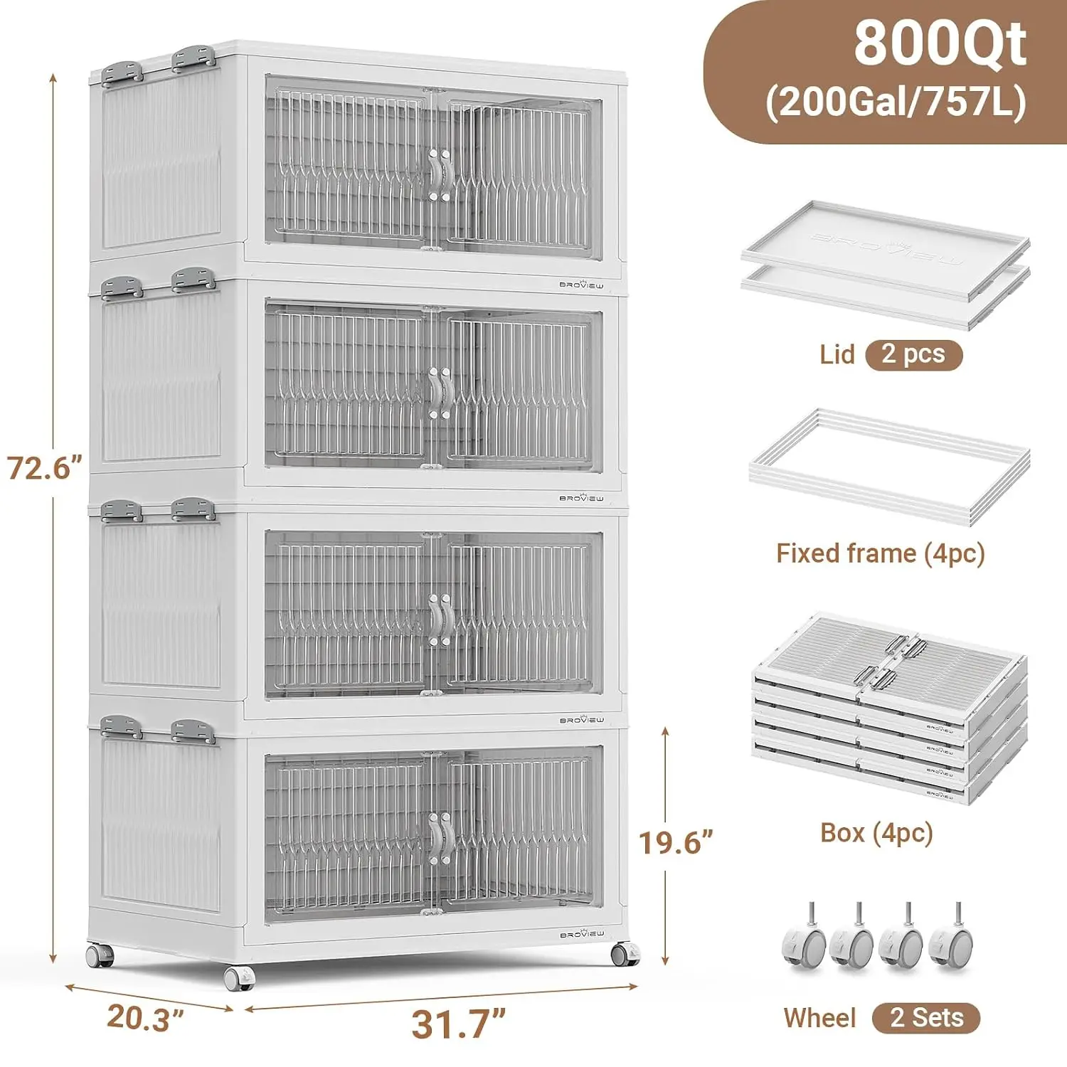 Extra Large Stackable Storage Bins with Lids, Collapsible Drawer Boxes with Wheels, Plastic Containers , 4Pack, Customized