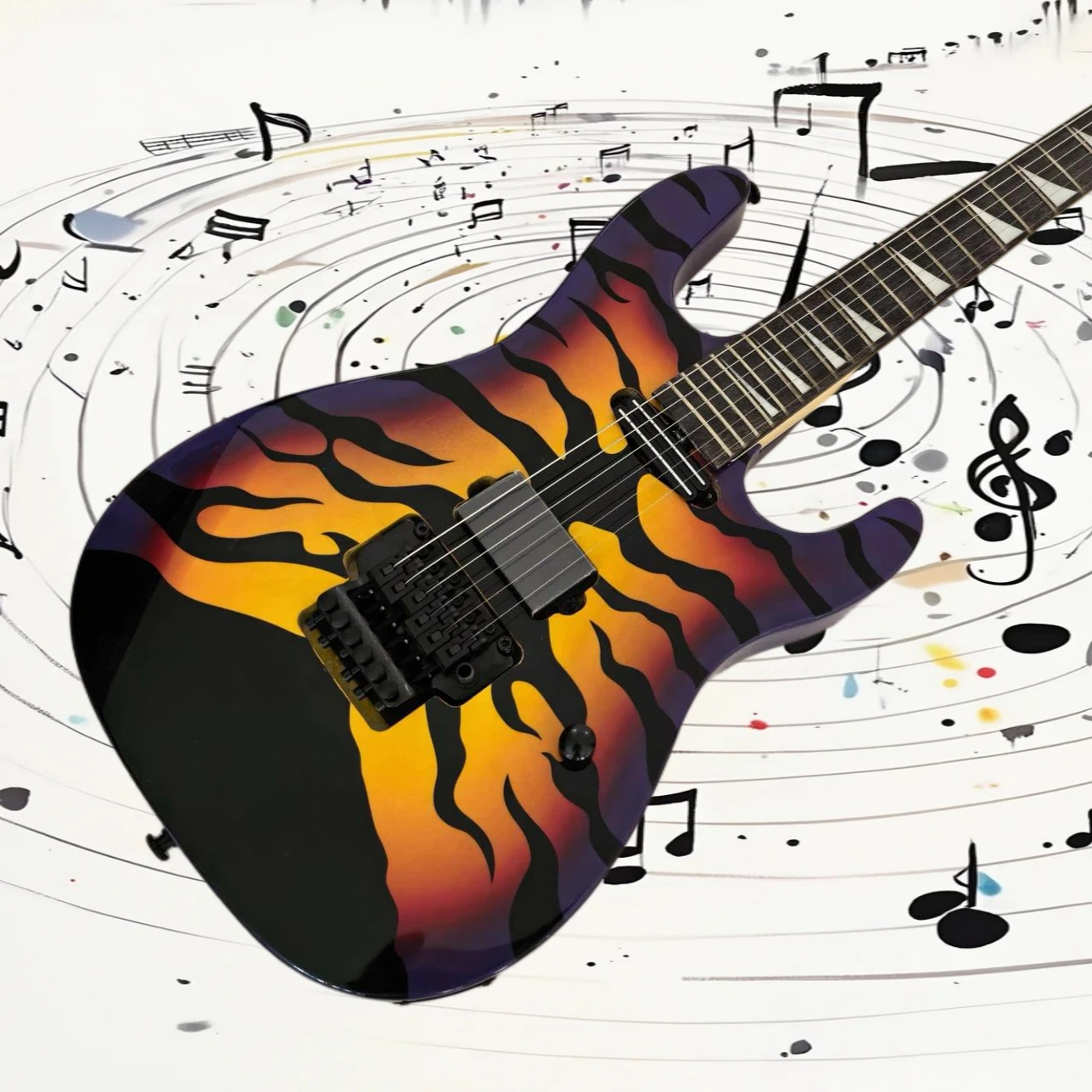 Free Shipping ST Flame Print Electric Guitar Gradient Graphic Body HH Pickups Floyd Rose Tremolo 6 String Starter Heavy Rock