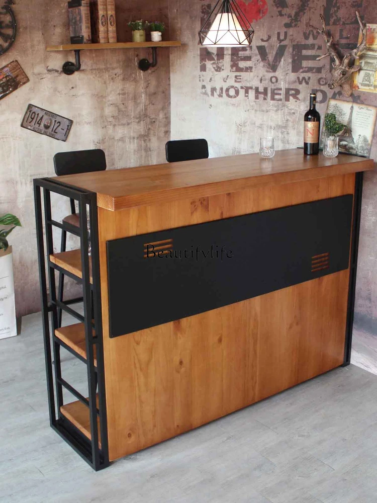 Solid Wood Wine Bar Cabinet Partition Work Front Desk Bar Counter Chair