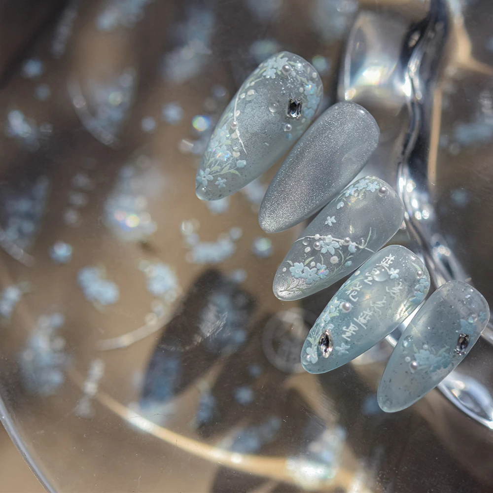 Parosa sensazione Bluestar-Amsonia Hubristic Blue Star Flower Stampa floreale 5D Adesivo morbido in rilievo per nail art Decalcomanie per manicure