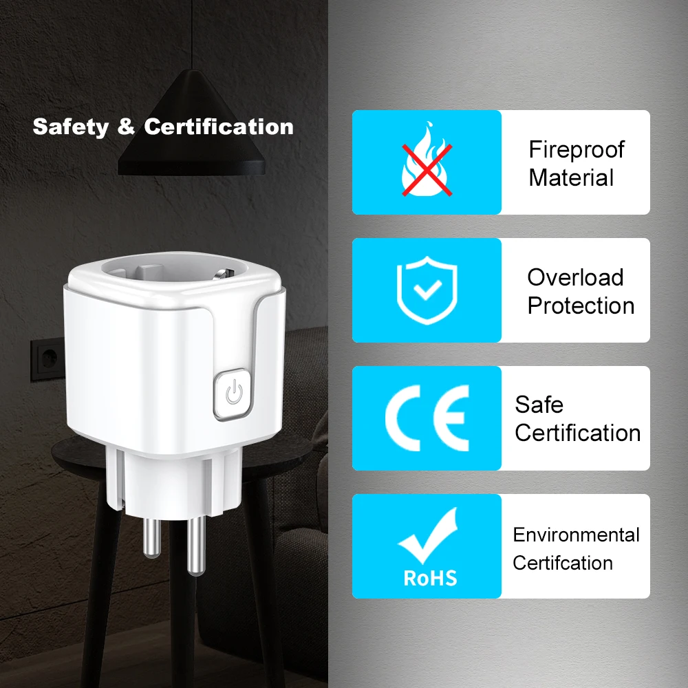 Zigbee2MQTT EU Smart Plug 20A Smart Socket With Power Monitoring Timing Function APP Voice Control Home Assistant