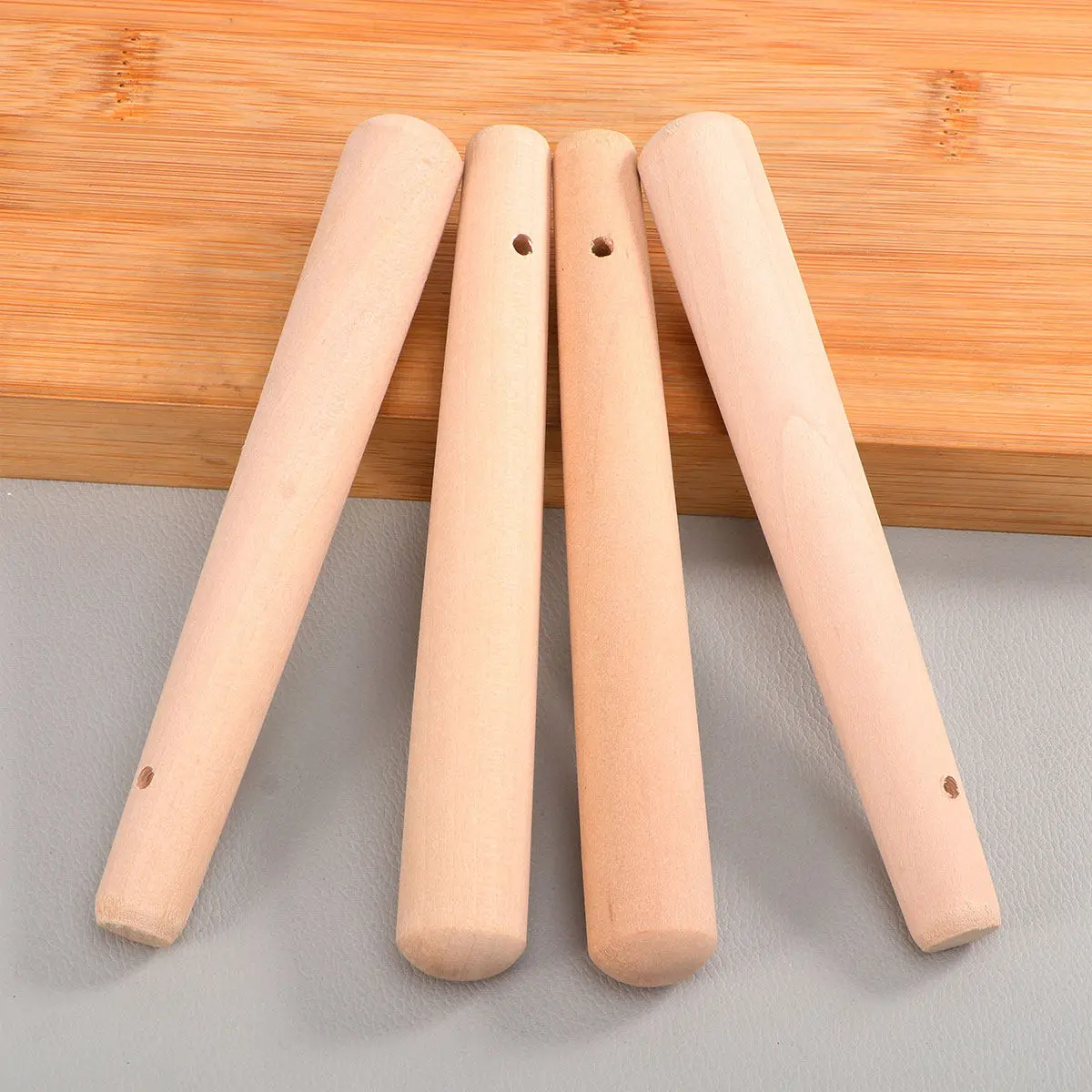 

4Pcs Natural Wood Pestle for Suribachi Muddler Long Handle Ergonomic Food Grinding Rod for Baby Purees Sauces Soups Jelly