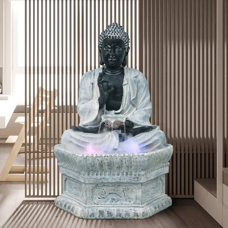 Shakyamuni's landing and fortune Buddha statue, flowing water fountain ornament, hotel Yinfang store, tea room Buddha water