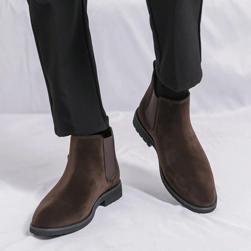 Botines de cuero de marca de alta gama para hombre, botas Chelsea versátiles a la moda para hombre, botas cortas de negocios para banquetes y oficinas de alta gama