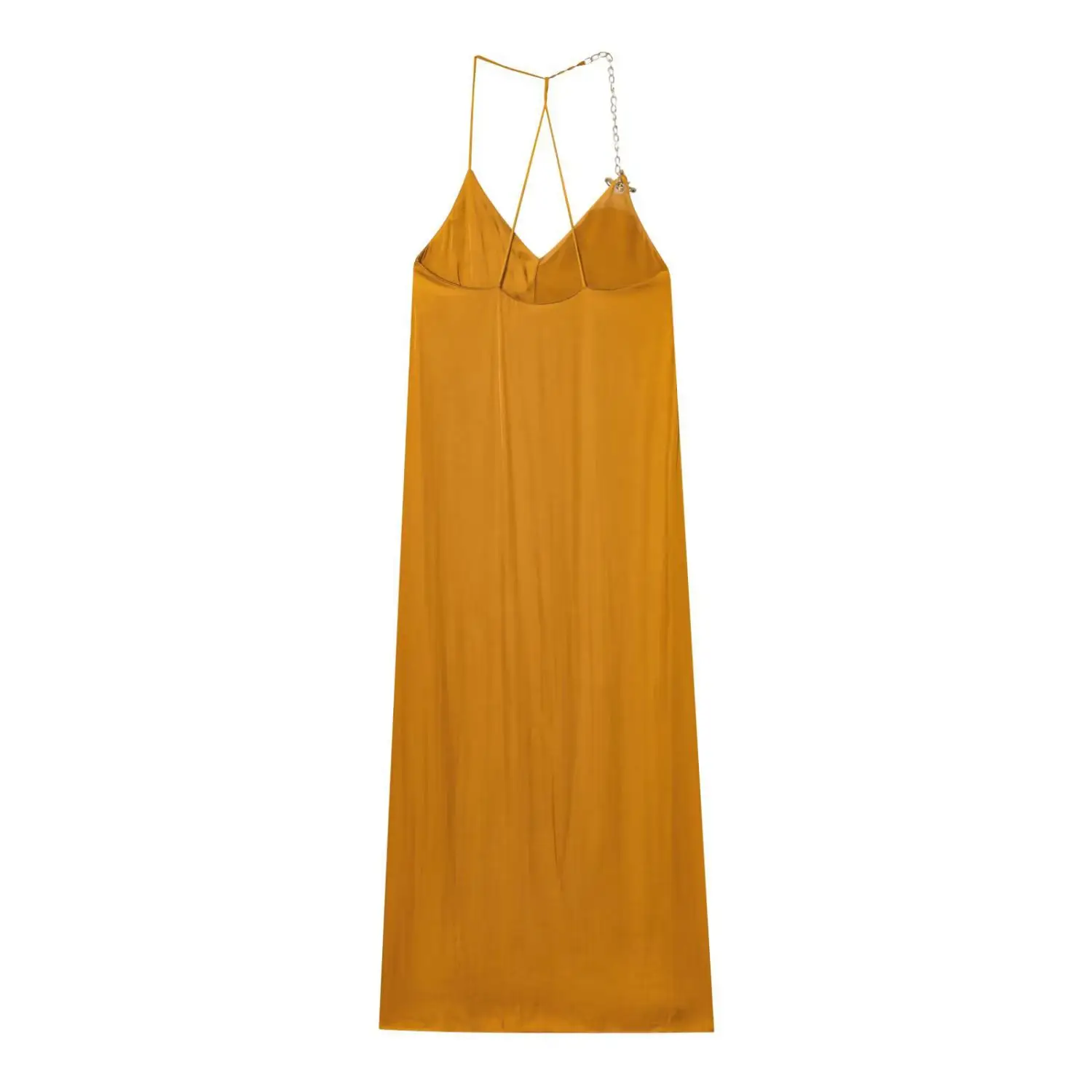 실크 새틴 발 미디 드 여름 패션 액세서리 크로스보더 여성 의류 하이 웨이스트 가운 브이넥 슬림