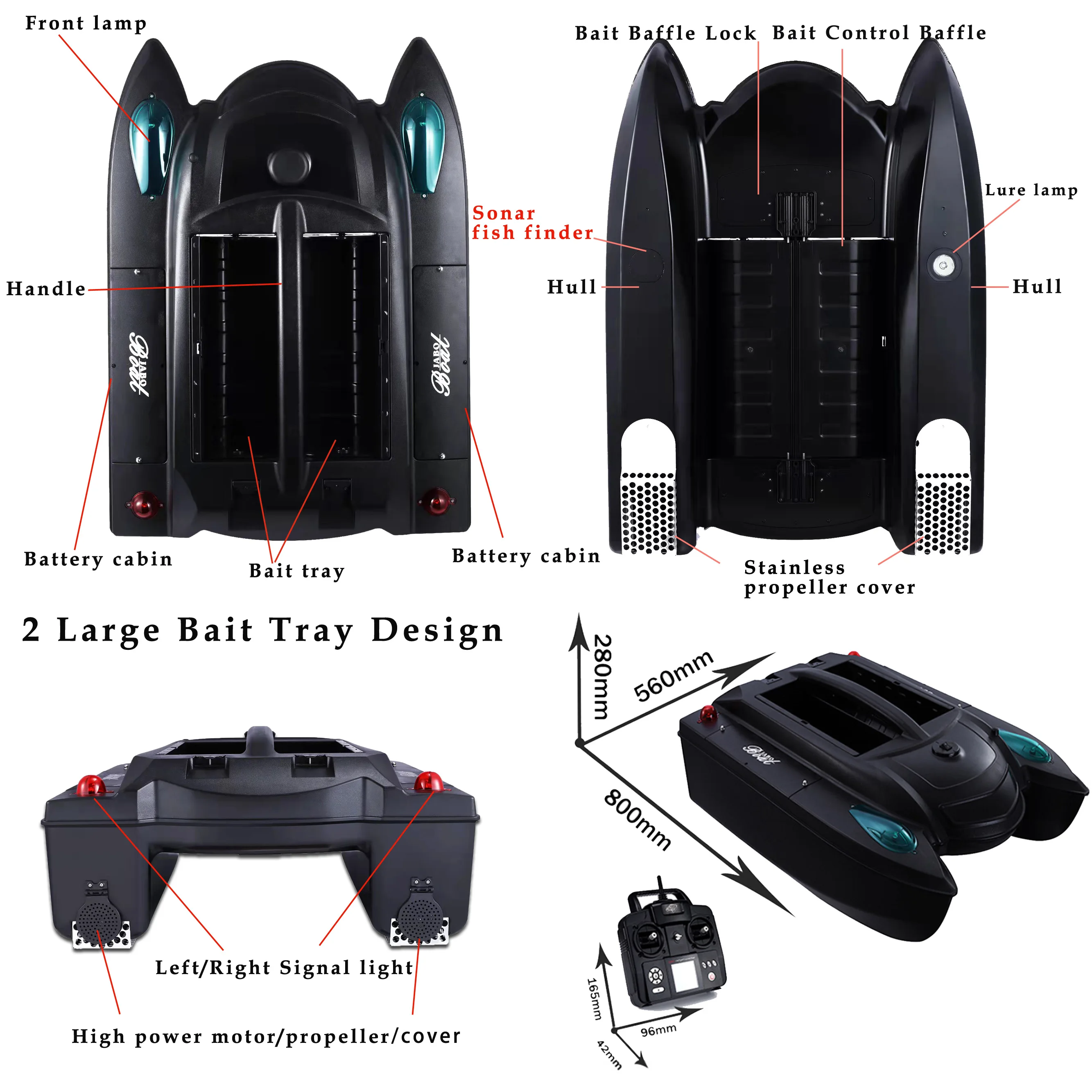 قوارب طعم صيد السمك RC قابلة لإعادة الشحن وجهاز التحكم عن بعد