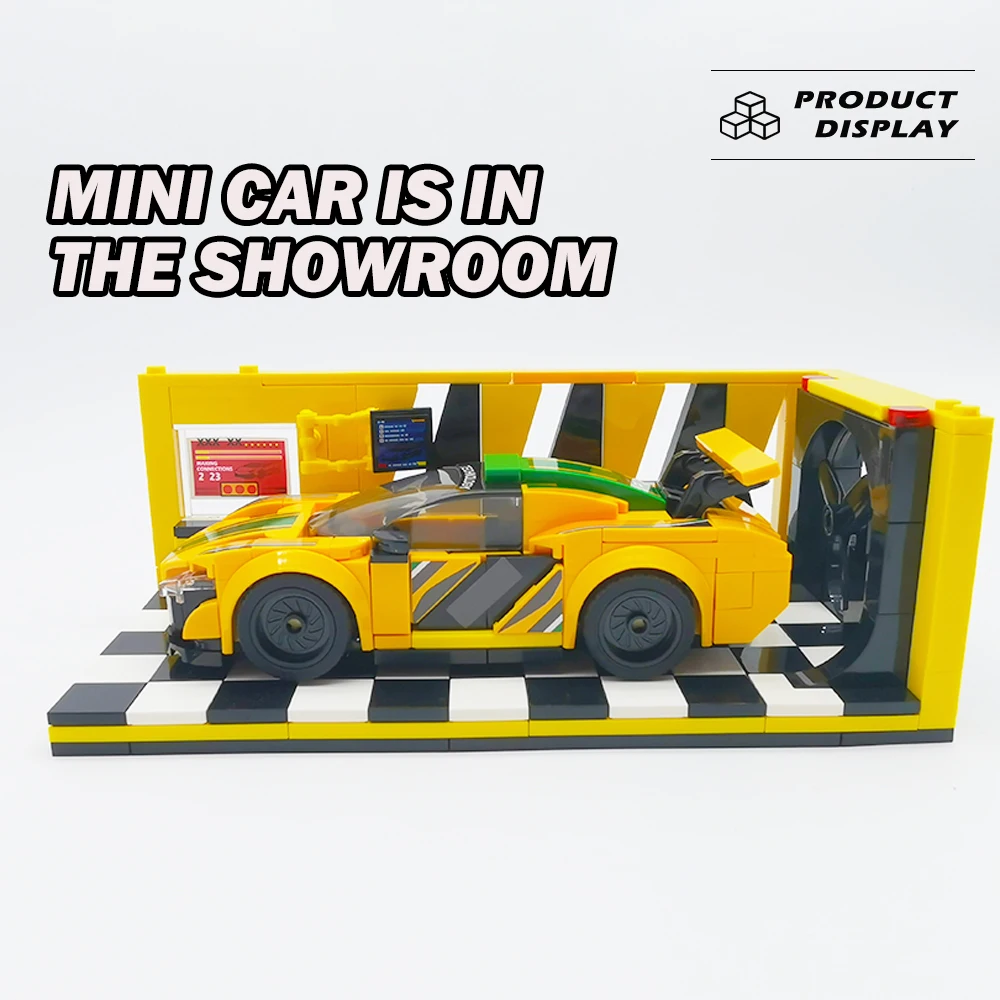مكعبات بناء تخزين السيارات الرياضية التقنية نموذج أصفر لوقوف السيارات صالة عرض صغيرة الطوب ألعاب بلاستيكية عالية التقنية لهدايا الأطفال #2