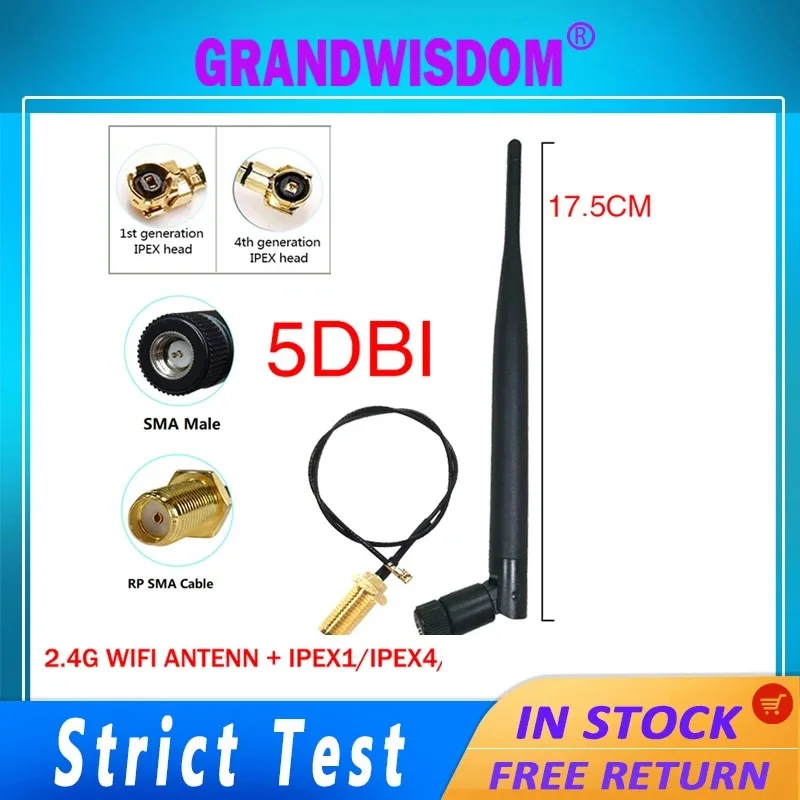 GWS WIFI Antenna 2.4GHz 5dBi and ipex1 or ipex4  extension cable for Wireless Aerial Booster WLAN SMA Male PCI Card Modem Router