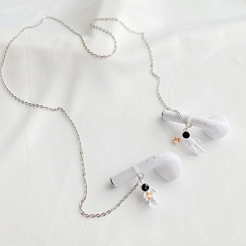 Anti-Lost Earphone Rope Holder Clip for Airpods 1/2/3 Astronaut Alloy Chains Lanyard Cable for Wireless Bluetooth Headphone