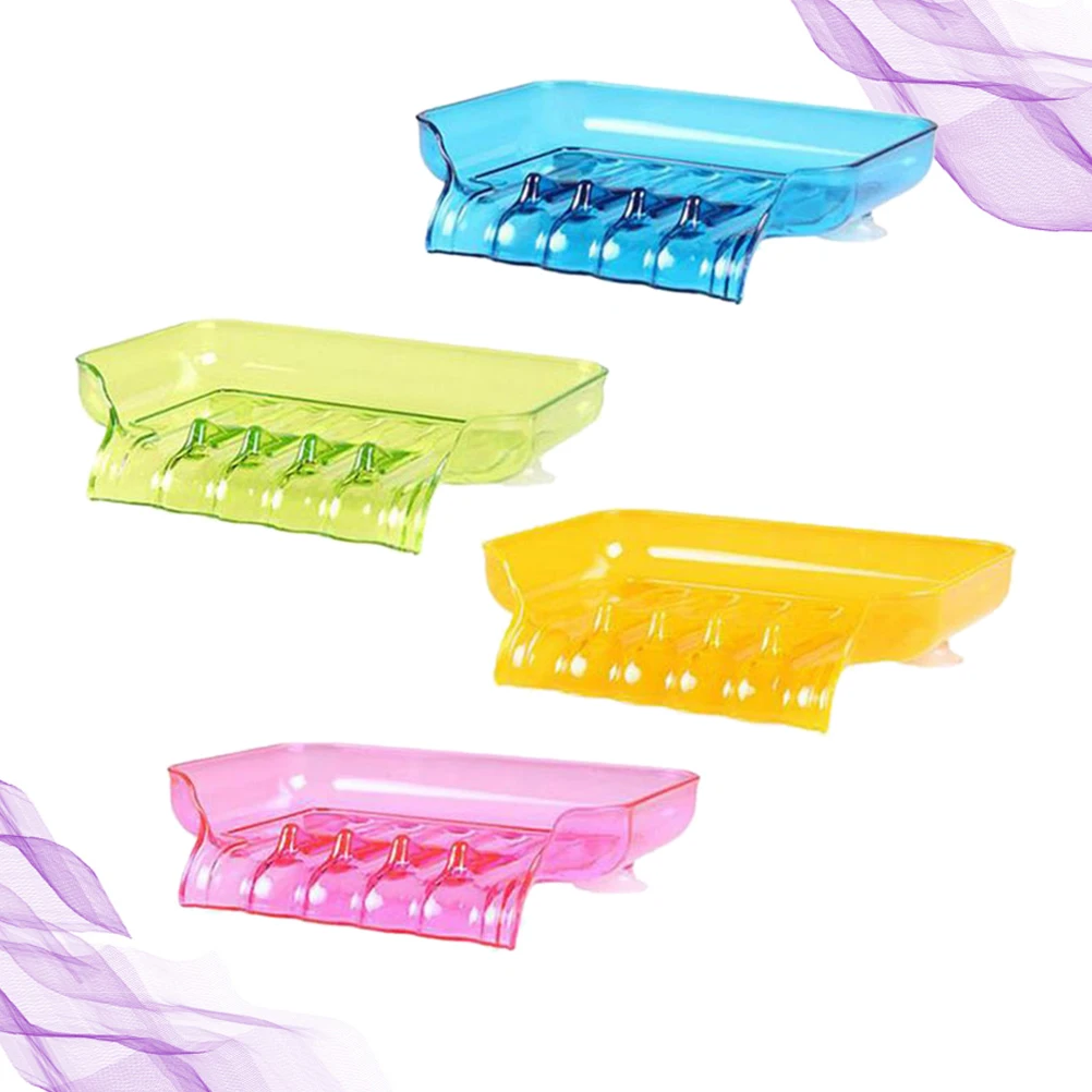 

4pcs Suction Cup Basket Water Draining Soap Dish For Bathroom Kitchen Sponge Holder Non Slip Soap Box Random Color