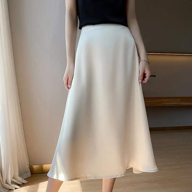 

2024 Spring/Summer Fashion Half Skirt Women's High Waist Mid Length Skirt Solid Color Casual A-line Skirt Women's Wear P829