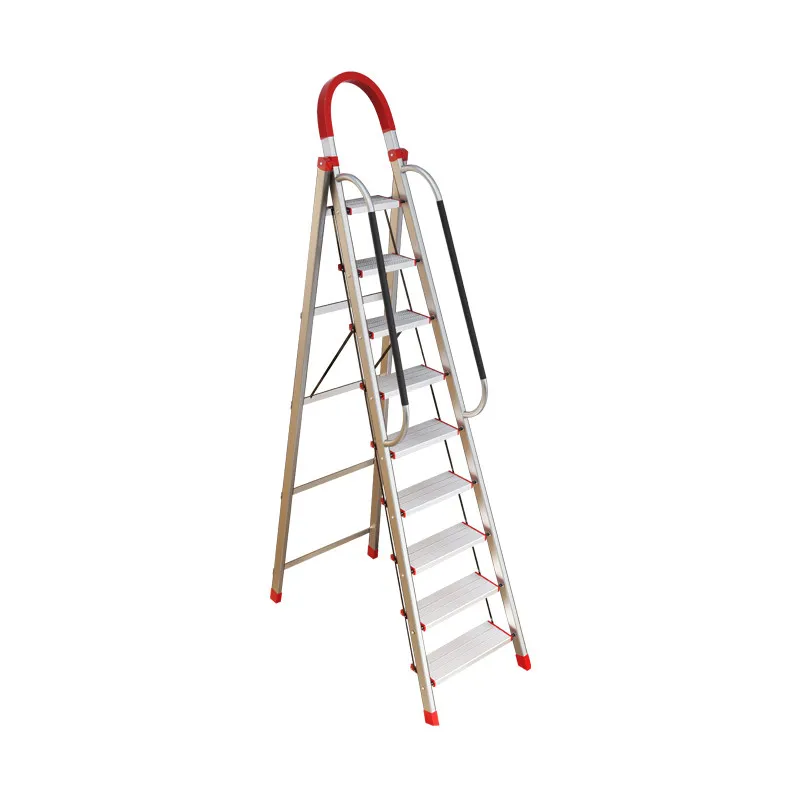 Thickened stainless steel folding herringbone ladder Extended handrail Two-story platform Eight steps Nine steps Mobile attic