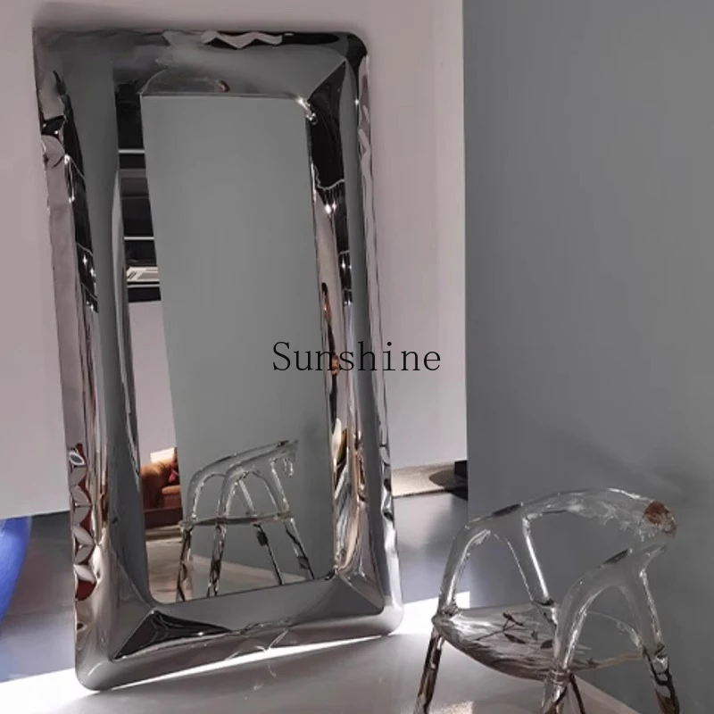 Fashion creative stainless steel wall-mounted decorative full-length mirror modern simple light luxury makeup mirror