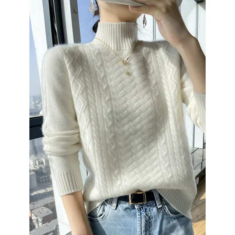

Women's New Autumn Winter Clothing Half Turtleneck Fashion Inner Layer Thickened Knitted Woolen Sweater