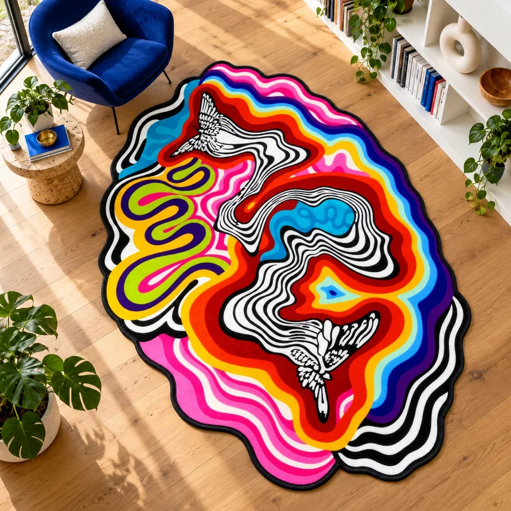 Psychedelic Dove Shaped Area Rug Soft Flannel Non Slip Floor Mat For Bedroom Living Room Music Studio Office Home Decor Gift