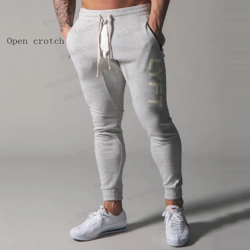 Outdoor Open Crotch Sex Pants, Exotic Hotpants Men Fitness Joggers Trousers Track Basketball Sweatpants Couple Casual Streetwear