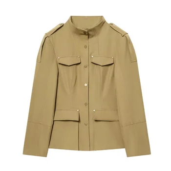 Women's Jacket Coats Spring New Female Chic Stand Collar Pocket Single-Breasted Slim Lady Jacket Fashion High Street Outerwear 7