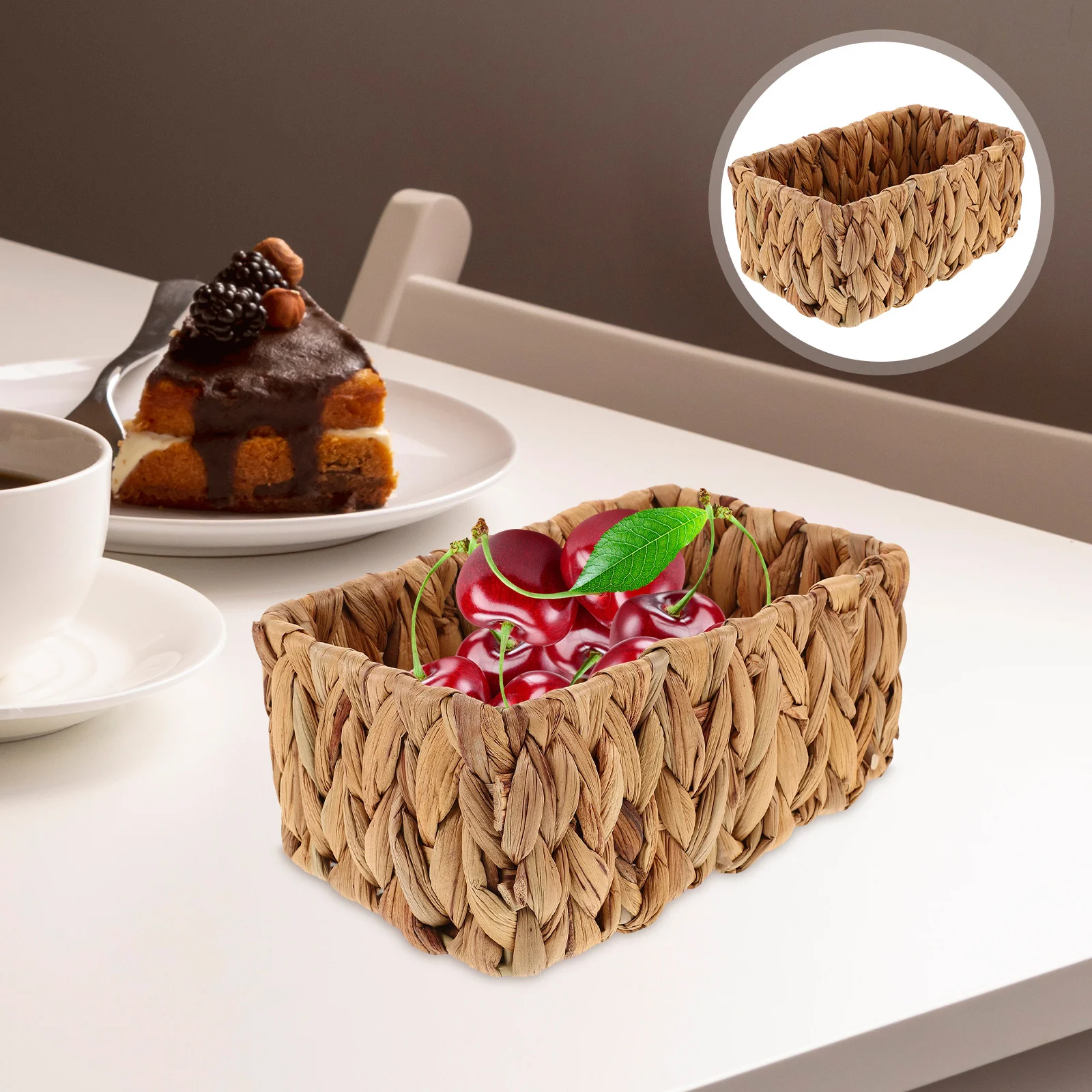 

Woven Storage Basket Handcrafted Seagrass Organizer Desktop Bathroom Vanity Toiletries Snacks Fruit Container Narrow Shelf Bin