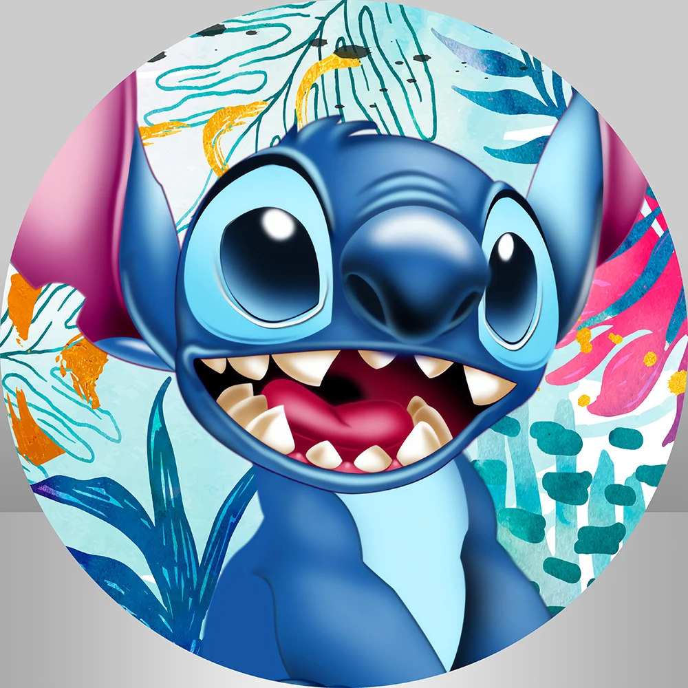 Cartoon Stitch Round Backdrop Cover for Baby Shower Party Decorations Beach Hawaii Lilo Kids Birthday Candy Table Cylinder Cover