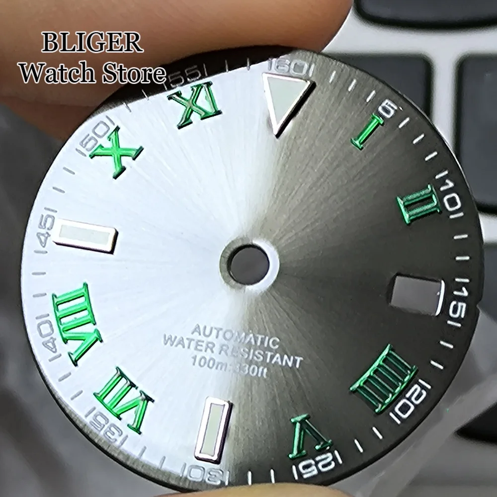 Grey Sunburst 29mm Watch Dial fit NH35 NH35A NH36A Silver/Gold/Rose Gold/Green Roman Numerals Index Hand Set Watch Parts