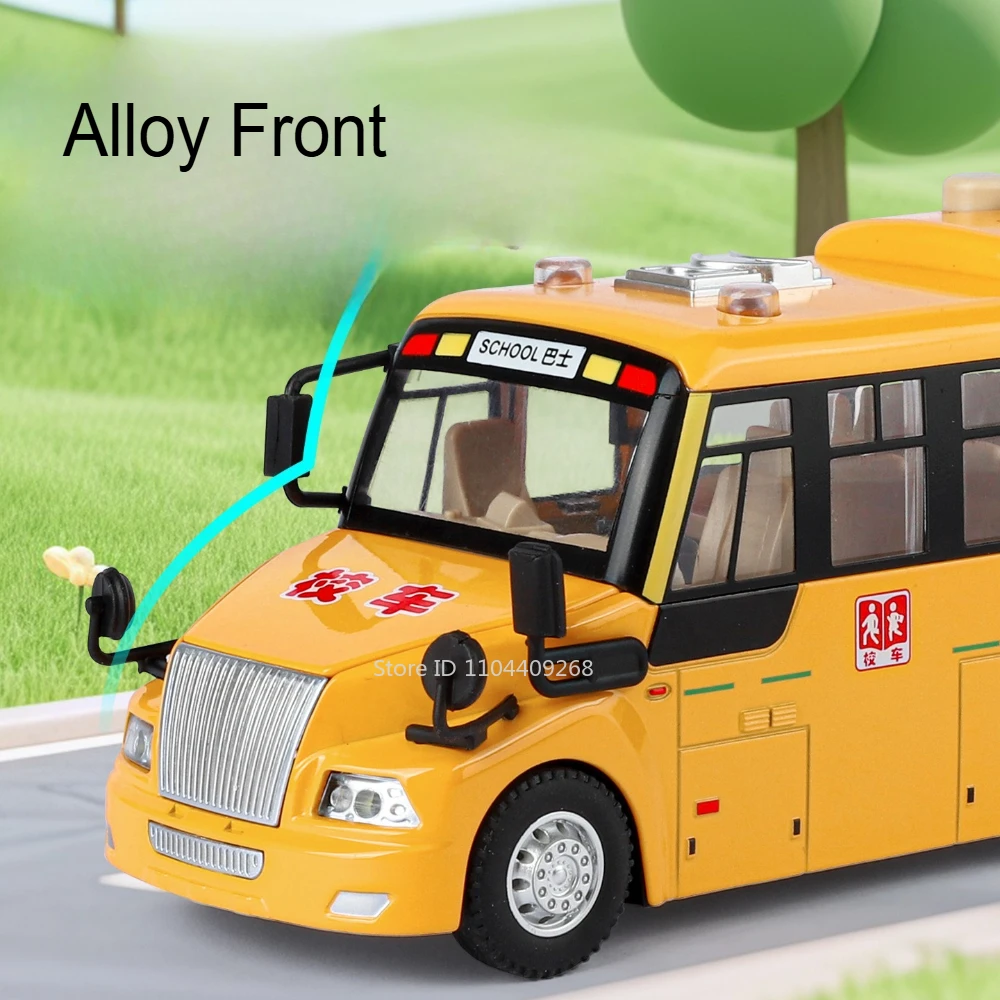 Modelo de autobús escolar a escala 1:24, juguete de aleación fundido a presión, puertas extraíbles, simulación abierta, vehículos para contar historias, sonido, luz, regalo para niños