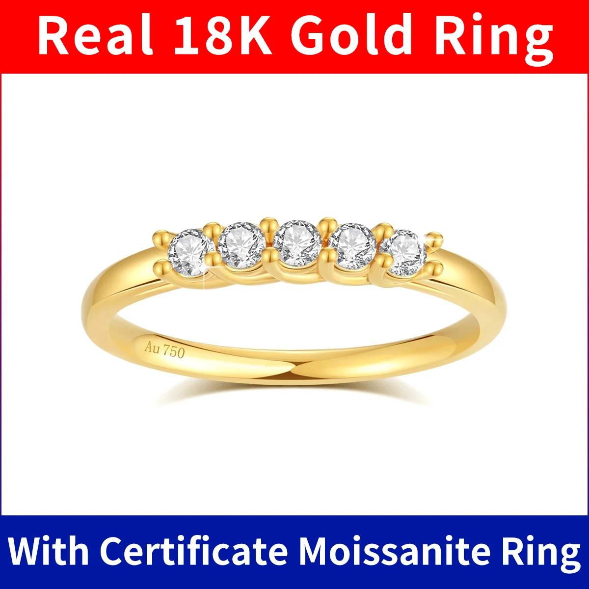 Großhandel echte 18 Karat Gold Ring mit Zertifikat europäischen Karat Gold Moissan ite Schmuck für Frauen Sommer Luxus Hochzeits geschenk