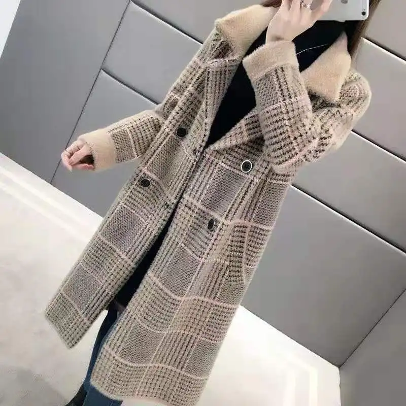 Imitation Mink Fur New Autumn And Winter Mid Length Mom Jacket Korean Version Loose Women's Thick Cardigan Large Size