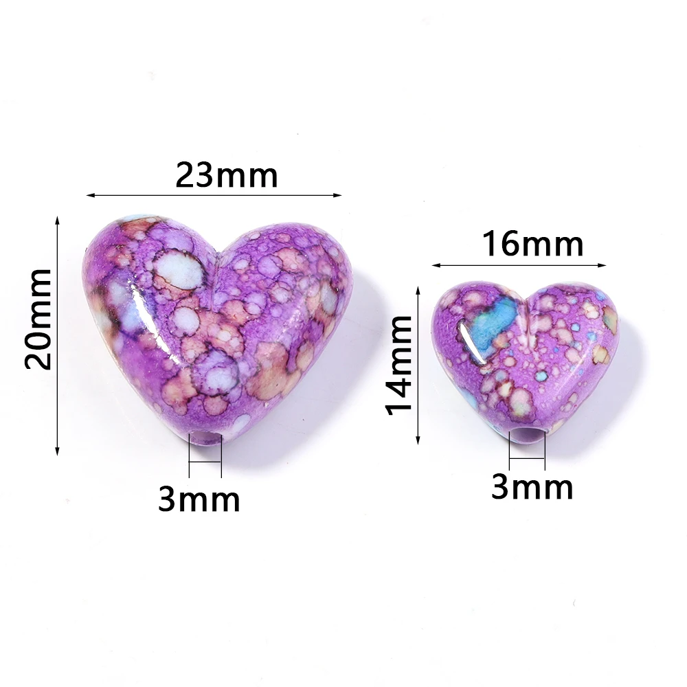 10-20pcs Colorful Painting Heart Acrylic Beads Mixed Color Loose Beads For Jewelry Making DIY Necklace Earrings Phone Key Chain