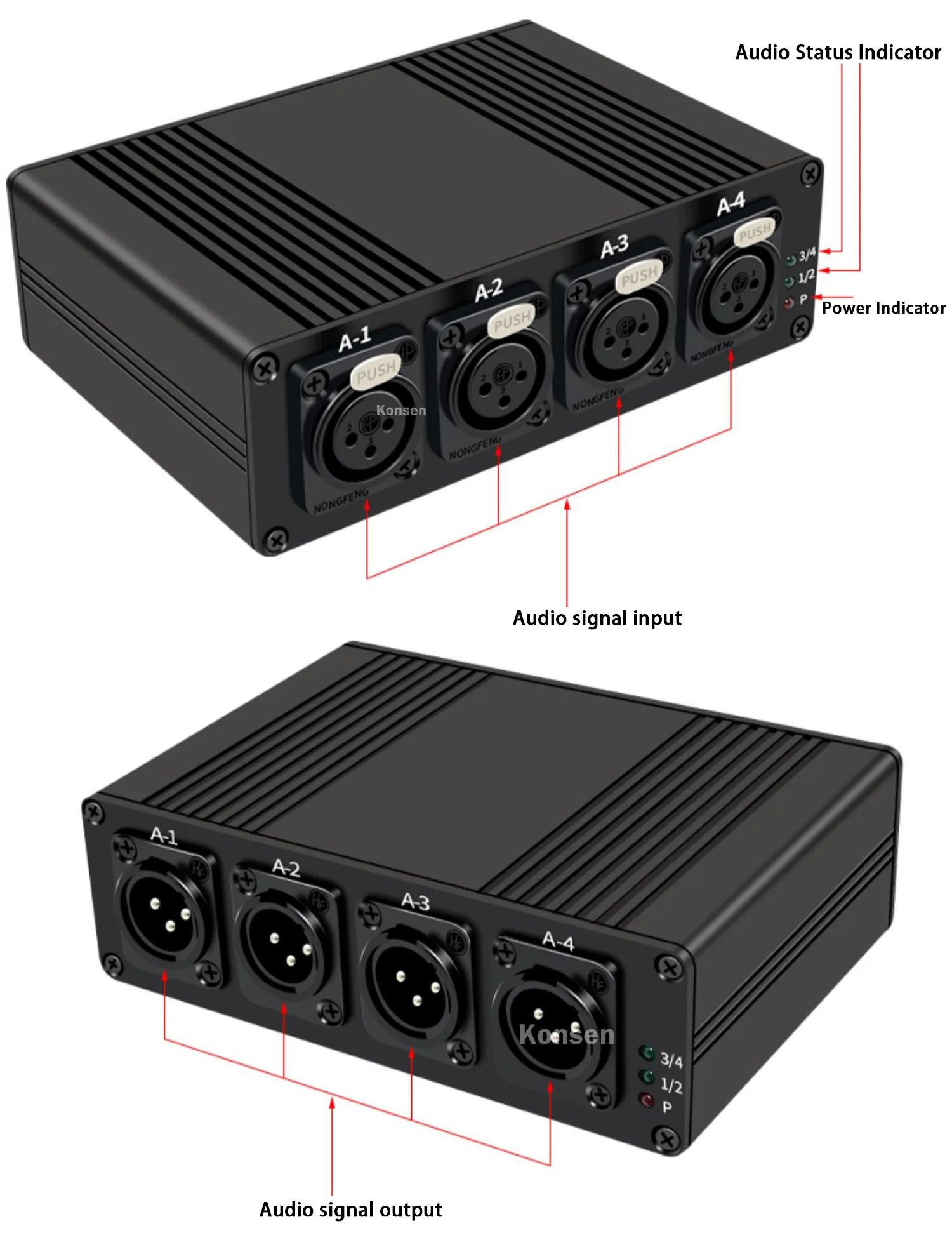 4 CH Balanced XLR Audio Over Fiber Extender over Single Mode SC Optical Fiber 20km Line Level Audio Fiber Connection Transceiver