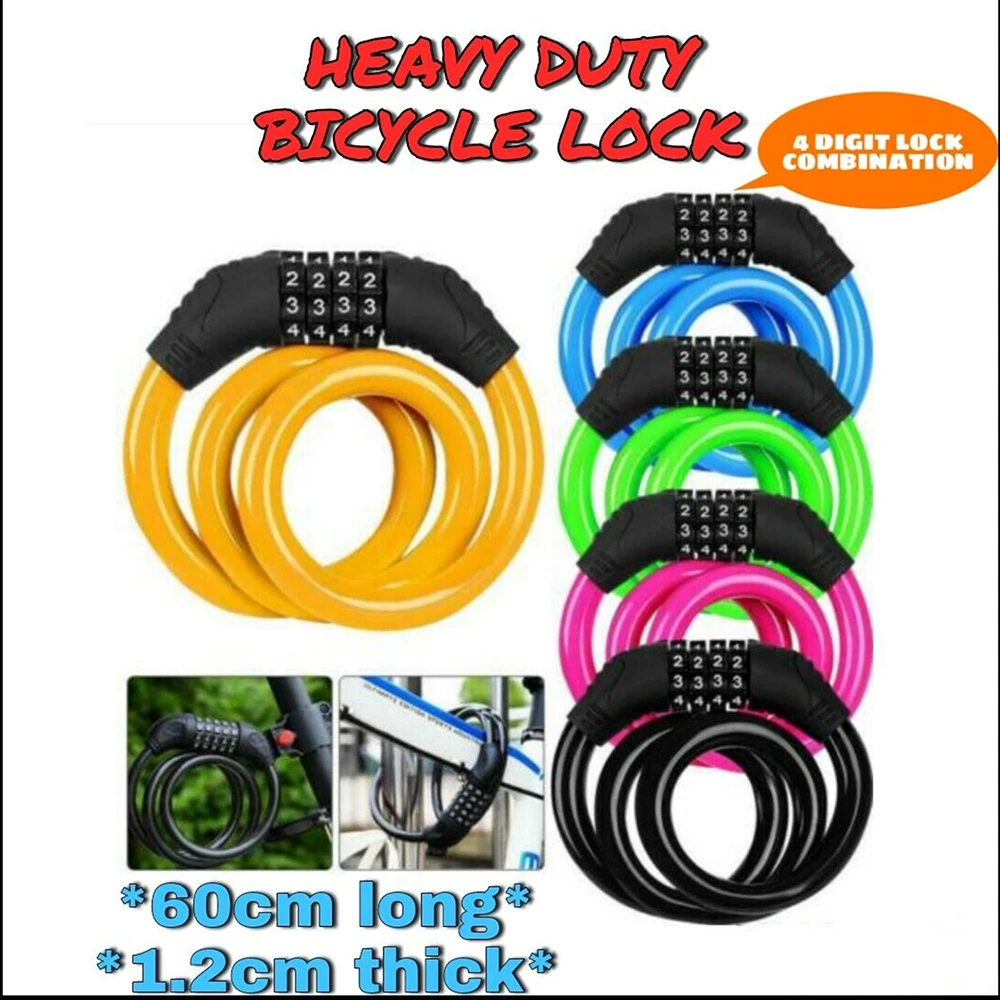 4 Digit Strong Heavy Duty Cycle Security Bicycle Lock Combination Number Bike Lock Password Resettable Padlock Bike Accessories