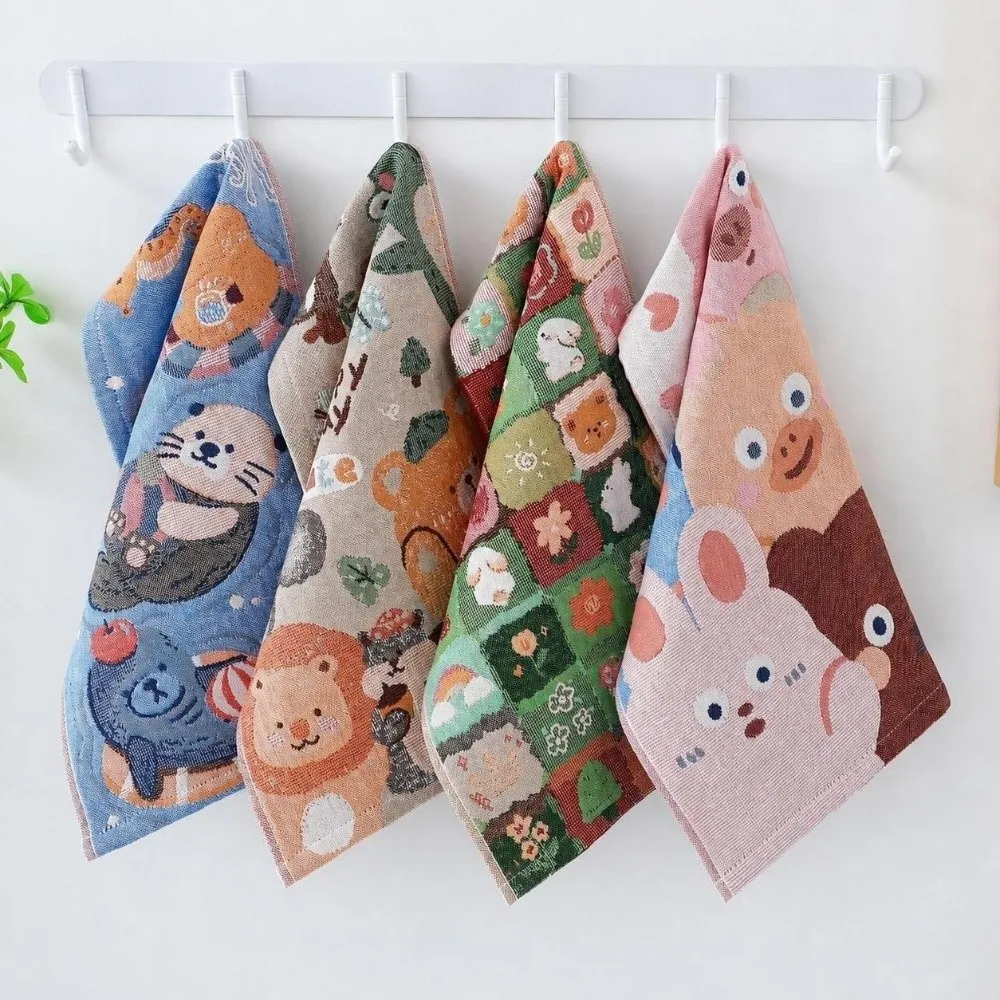 25x48cm Large Hand Towel 4 Layer Cotton Gauze Quick Dry Kitchen Towel Decorative Cartoon Pure Cotton Dish Cloth Home Restaurant