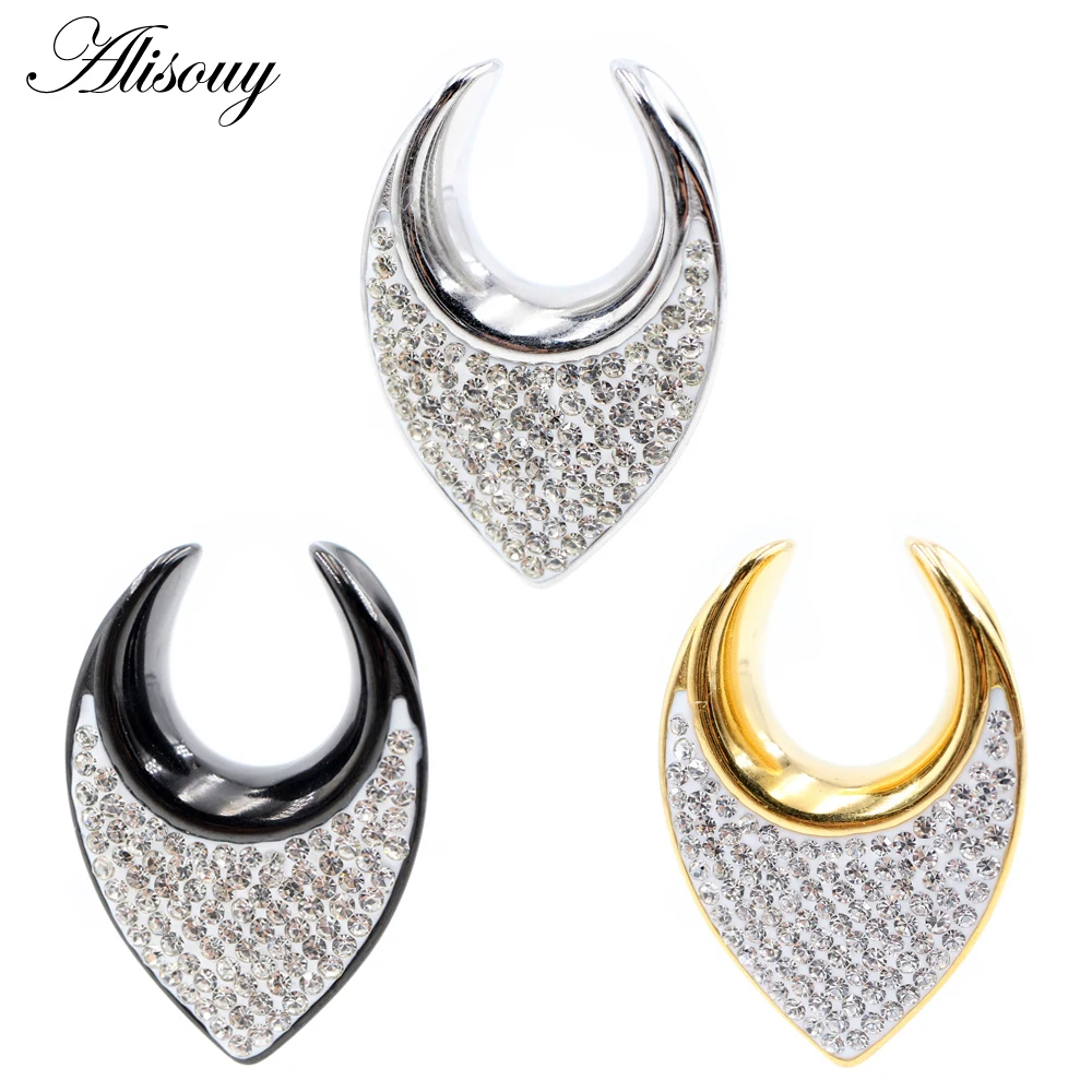Alisouy 1pc 8-25mm ze stali nierdzewnej siodło Zirconia CZ Ear wtyczka tunelowa Expander nosze wskaźniki kolczyki Piercing biżuteria do ciała