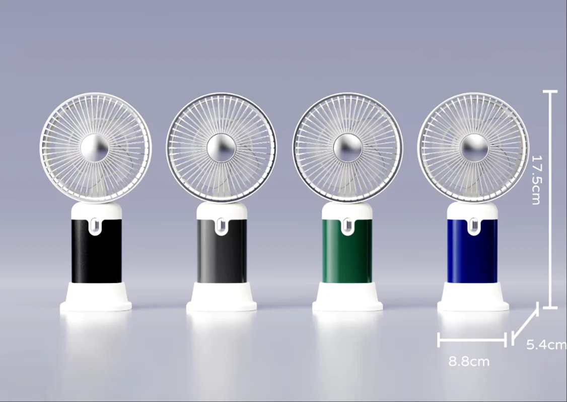 مروحة كهربائية محمولة باليد ذات طراز محايد بسيط بثلاث سرعات مع قاعدة قابلة للفصل، يمكن أن تحملها والوقوف، مدمجة ومحمولة