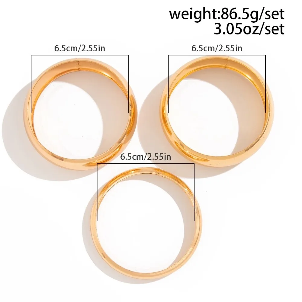 New Gold Silver Color Multilayer Bangles Geometric Punk Metal Bracelets Set Round Smooth Wide Stackable Bangles Jewelry