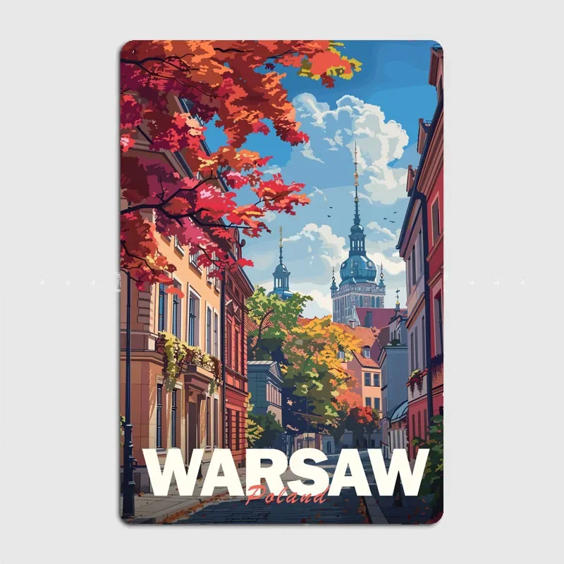 Warsaw City Travel Scenery Sights Retro Poster Metal Sign Garage Club Indoor Room Decor Wall Decor Custom Tin Home Decor